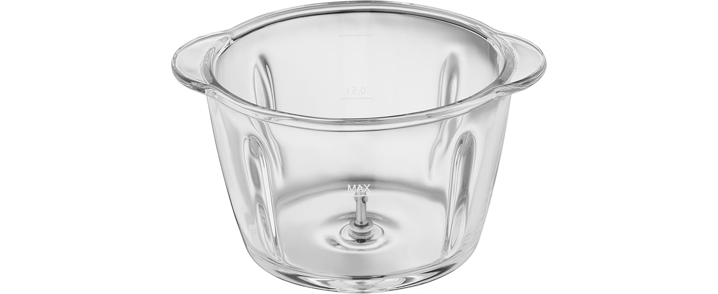 WMF Kult X Електричний подрібнювач міні-подрібнювач з скляною чашею та лезами з нержавіючої сталі, для овочів, трав та горіхів, 1л, довговічний, придатний для миття в посудомийній машині