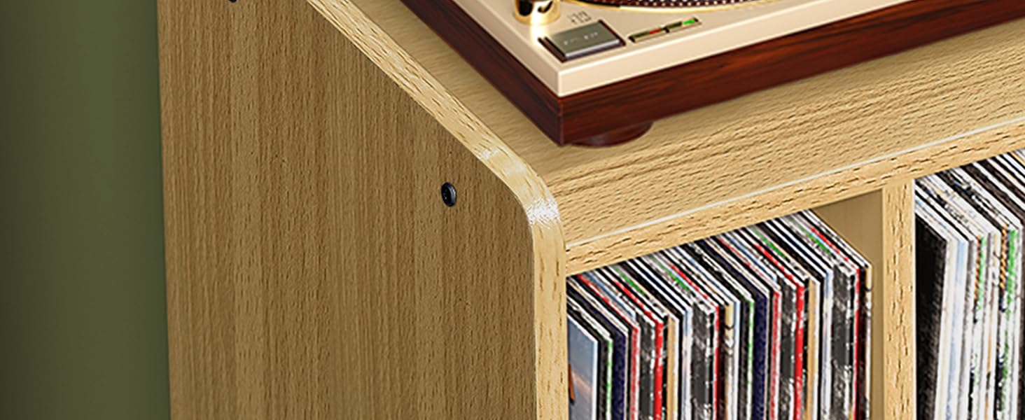 Стіл для програвача, стійка для вінілових пластинок в стилі середини століття з місцем для зберігання до 150+ альбомів, шафа для вінілових пластинок з регульованими полицями (горіх)