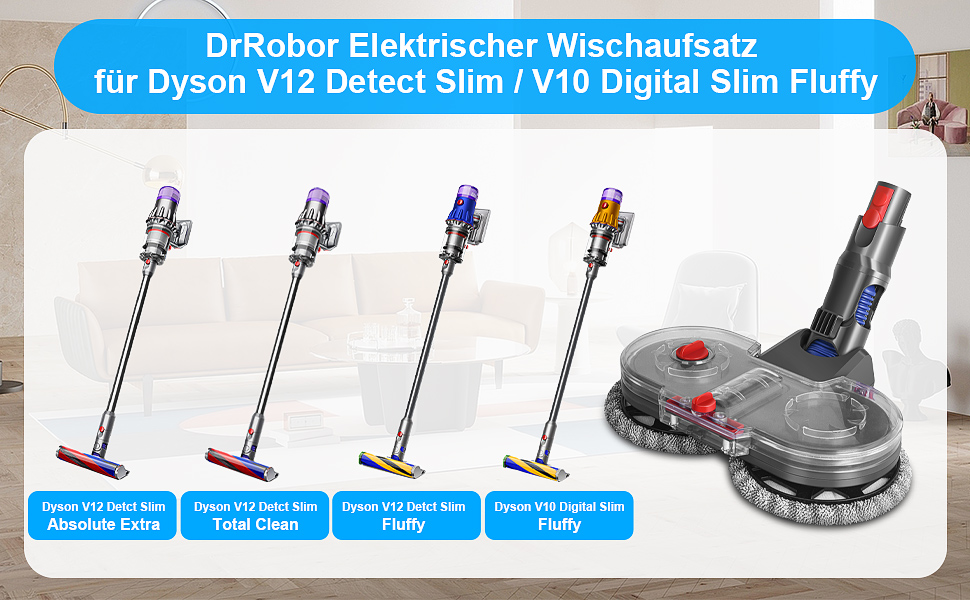 Електрична насадка для швабри DrRobor для Dyson V12 Detect Slim, насадка для швабри для цифрового тонкого пухнастого пилососа Dyson V10