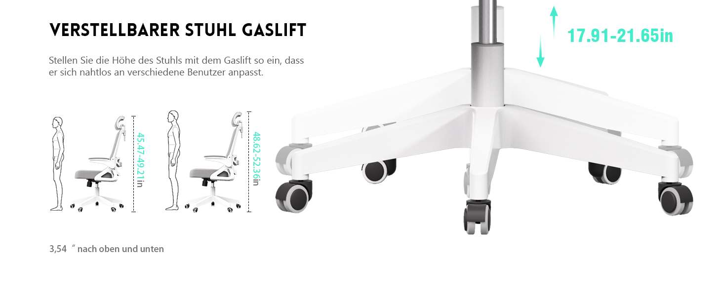 Ергономічне крісло для офісу та геймінгу, широке сидіння, регульовані підлокітники, біло-сіре, 90° підйом підлокітників