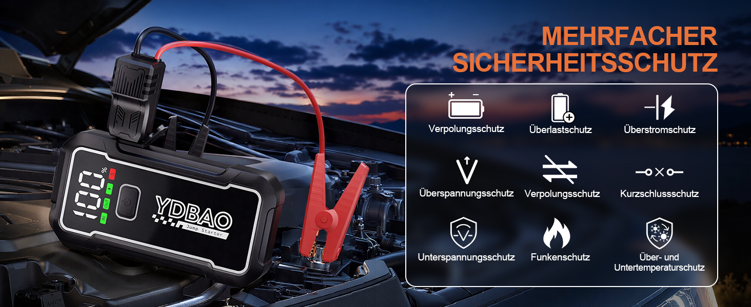 Бустер для автомобіля Starthilfe Powerbank 8000A 12V — Пусковий пристрій для автомобільного акумулятора (9188DE)