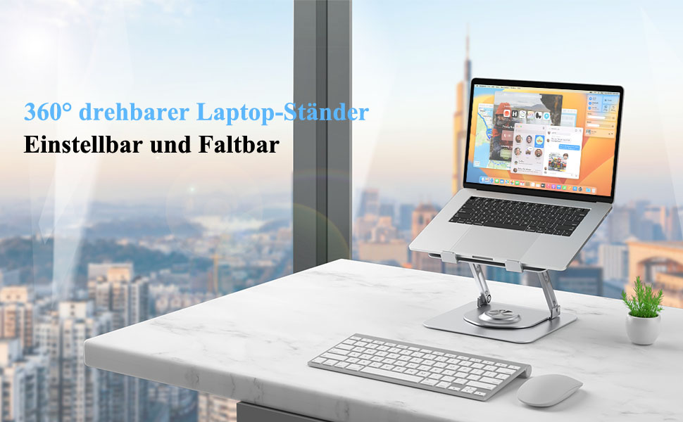 Підставка для ноутбука з регулюванням висоти та поворотним основанням, алюмінієва, для столу (срібна)