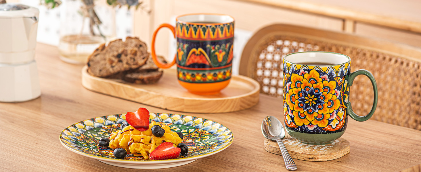 Набір кавових чашок Henten Home з порцеляни, 6 шт., 250 мл, ручної роботи, для 6 осіб (250 мл чашки, 400 мл підставки)