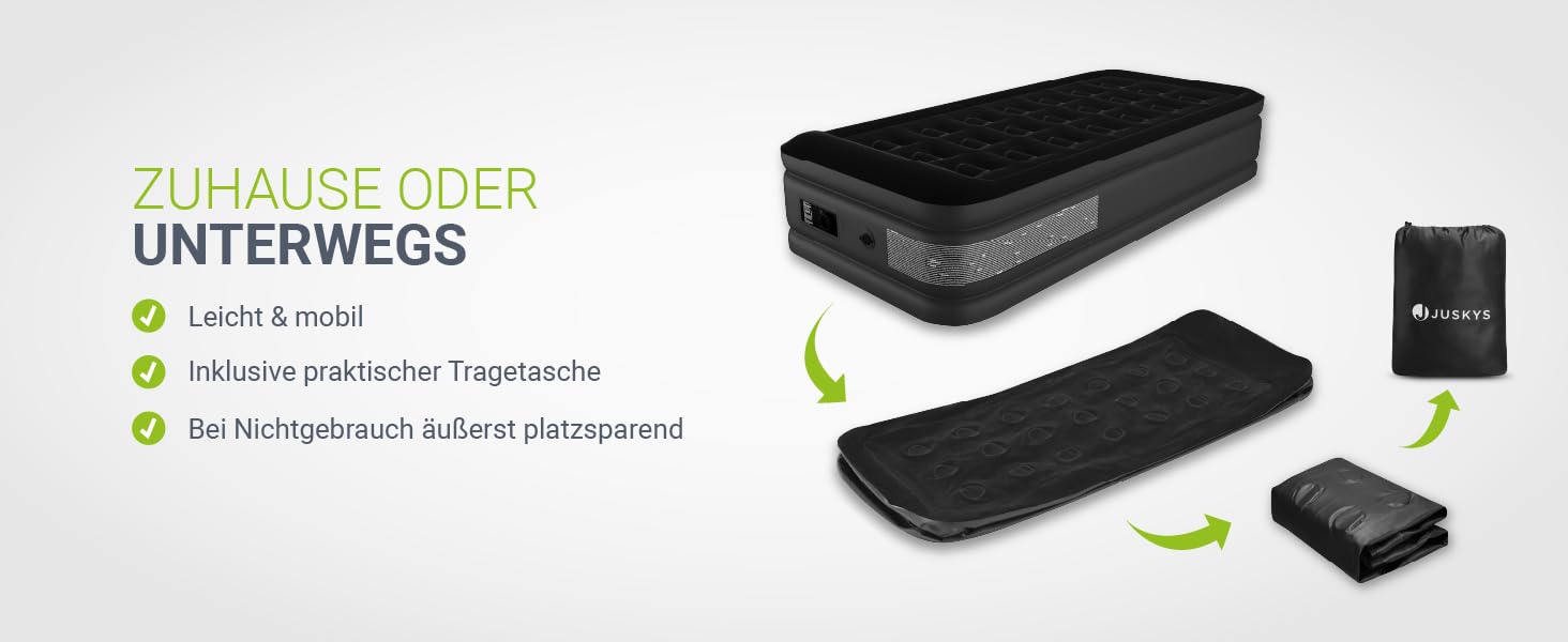 Надувний матрац Juskys самонадувний 150x200 см - 2-х місний з вбудованим насосом - ідеальний для гостей або кемпінгу - водонепроникний, блакитно-білий (чорний, одинарний)