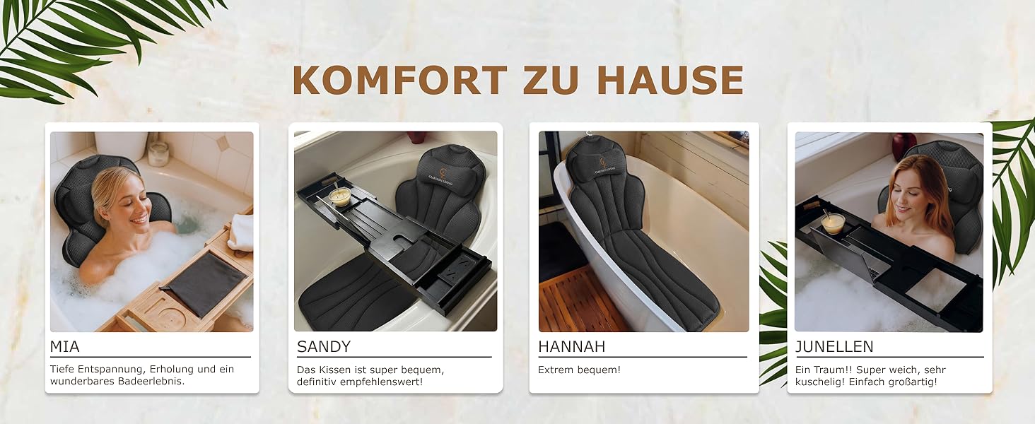 Подушка для ванни повномірна (152x56 см) з підголівником (11 см) чорного кольору – підтримка шиї, спини та ніг. Зі сумкою для прання та подорожей, гачком для сушіння.