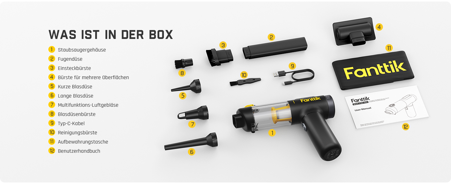 Бездротовий автомобільний пилосос Fanttik Slim V10 Mix 4-в-1, потужність 16 кПа, з LED-дисплеєм та функцією обдуву для авто, офісу та клавіатур