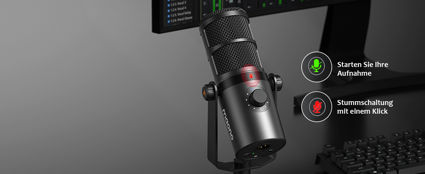 Динамічний мікрофон MAONO PD400X USB/XLR для подкастів, студії, стрімінгу, з регуляторами гучності, еквалайзером, функцією Tap-to-Mute та професійним софтом