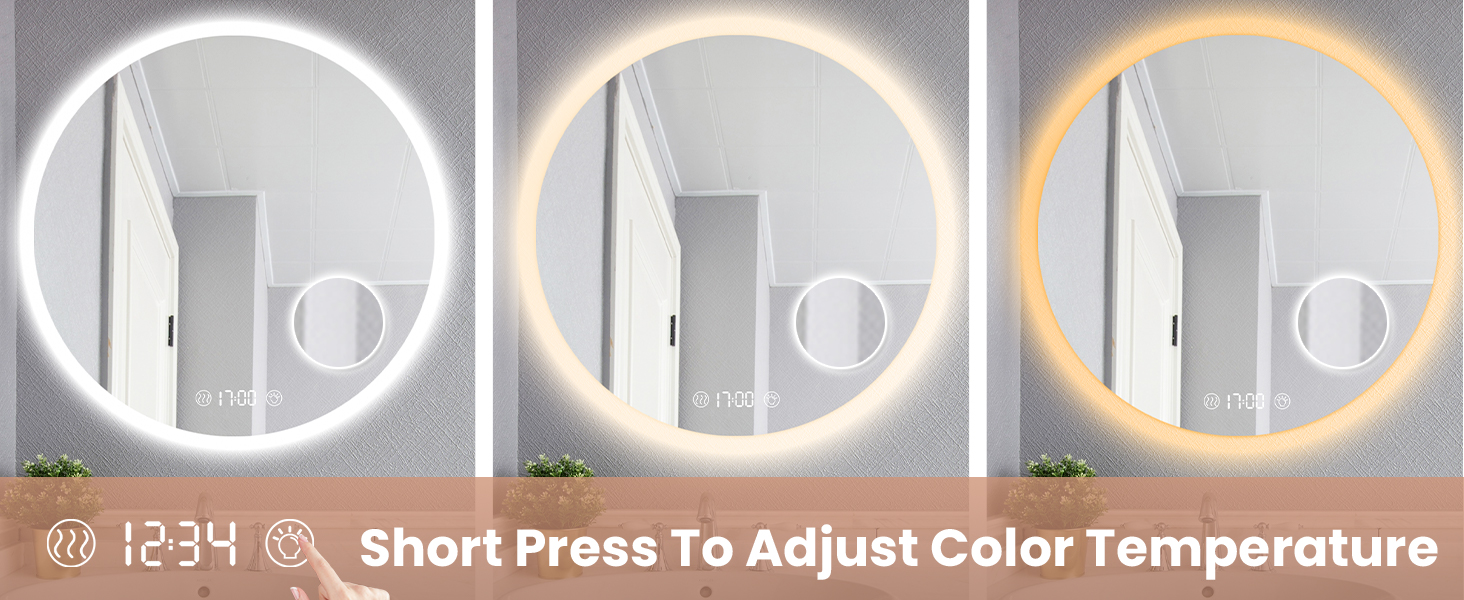 Дзеркало для ванної кімнати Habison з підсвічуванням 70x70 см, LED, з годинником та сенсорним вимикачем, регулювання яскравості, тепле/холодне/нейтральне світло, антизапотівання, 3-кратне збільшення