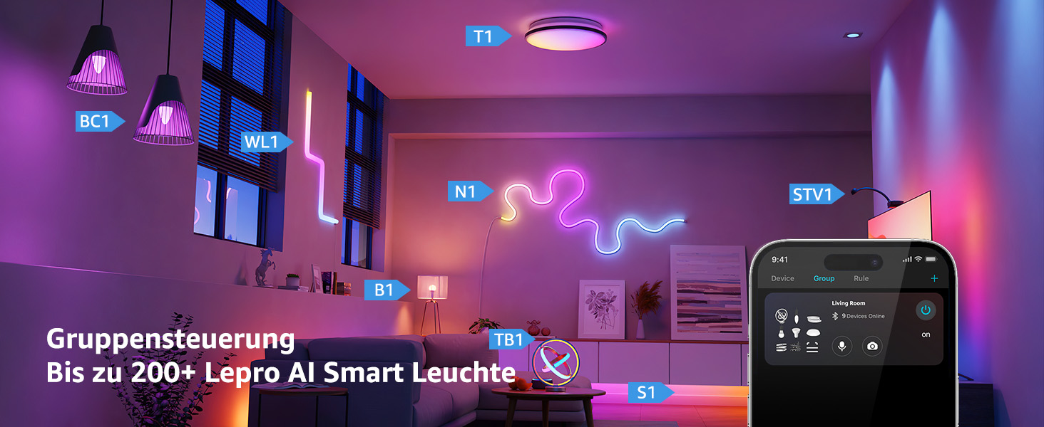 Lepro AI Розумна лампа TB2, Персоналізований світловий дизайнер на основі AI, Синхронізація з музикою/Керування через додаток, Настільна лампа з регулюванням яскравості, RGB+IC технологія, Сумісна з Alexa/Google, Без пульта керування, Ключ скрипки (Planet)