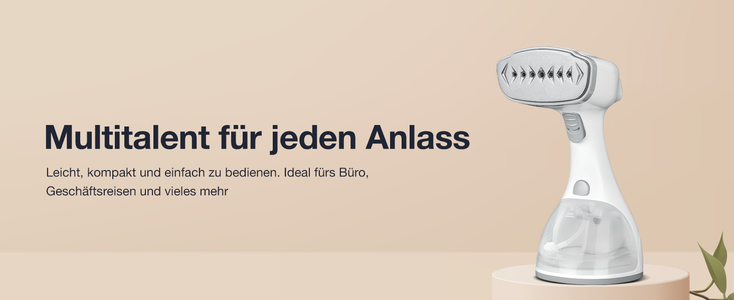 LEBENLANG Пароочищувач для одягу - 1500W, 300ml, з рукавичкою та насадками | Професійний пароочищувач для одягу | Білий