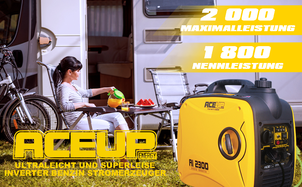 Інверторний генератор Aceup Energy 2000W: тихий бензиновий генератор з USB та 230V/12V розетками, 4-тактний двигун, 19,8 кг
