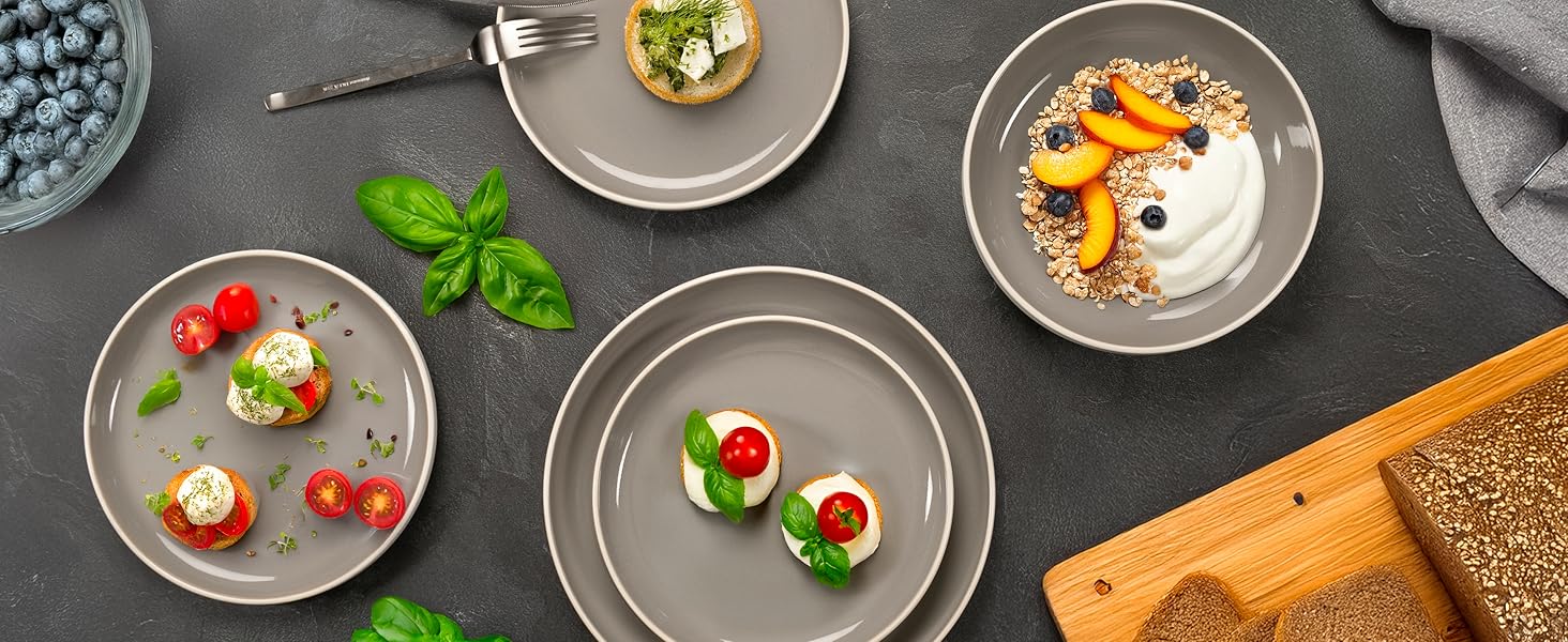 Набір посуду Moritz & Moritz Cavo Stone 18 предметів для 6 осіб - Сучасний сервіз з каменю, комплект тарілок та мисок, кавовий сервіз