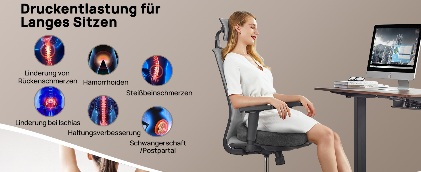 Ортопедична подушка-кільце Feagar: регульований ергономічний сидінець-пончик від геморою та ішіасу, для копчика, післяпологовий (Сірий, стандарт 60-100 кг) для авто, офісного крісла та візків