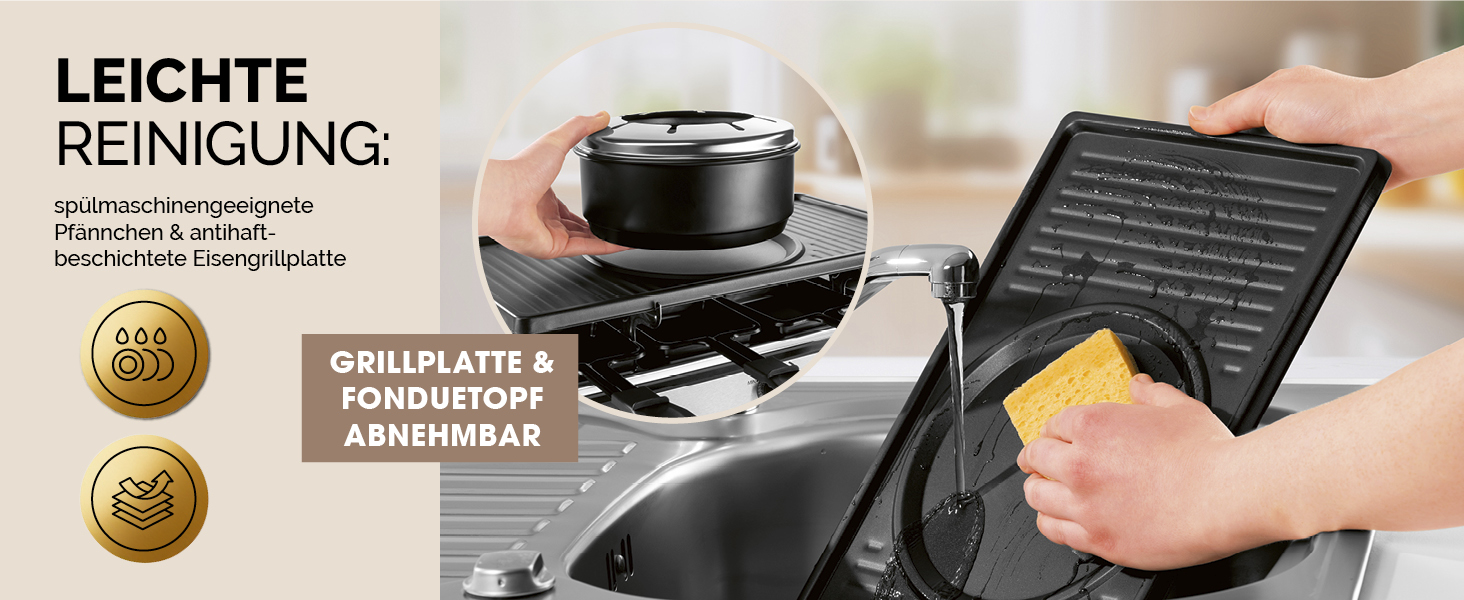 GOURMETmaxx Ракуле-Фондю 2-в-1 на 8 осіб | Ракуле-Фондю комбінація з 8 сковородами, лопатками та виделочками | Ідеально для вечірок | Ракуле та Фондю для 8 осіб