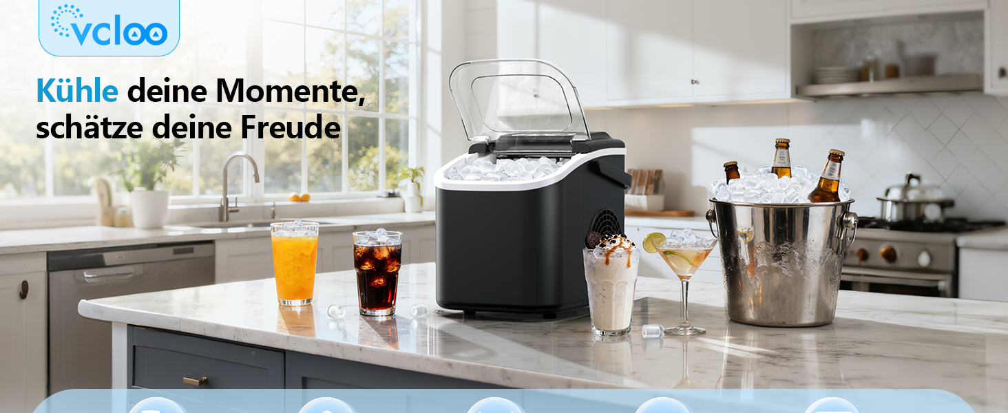 Льодогенератор портативний Klein Ice Maker 12 кг/24год, швидке виробництво льоду (8 кубиків за 6 хв), 2 розміри кубиків, самоочищення для дому, кухні, кемпінгу, вечірок