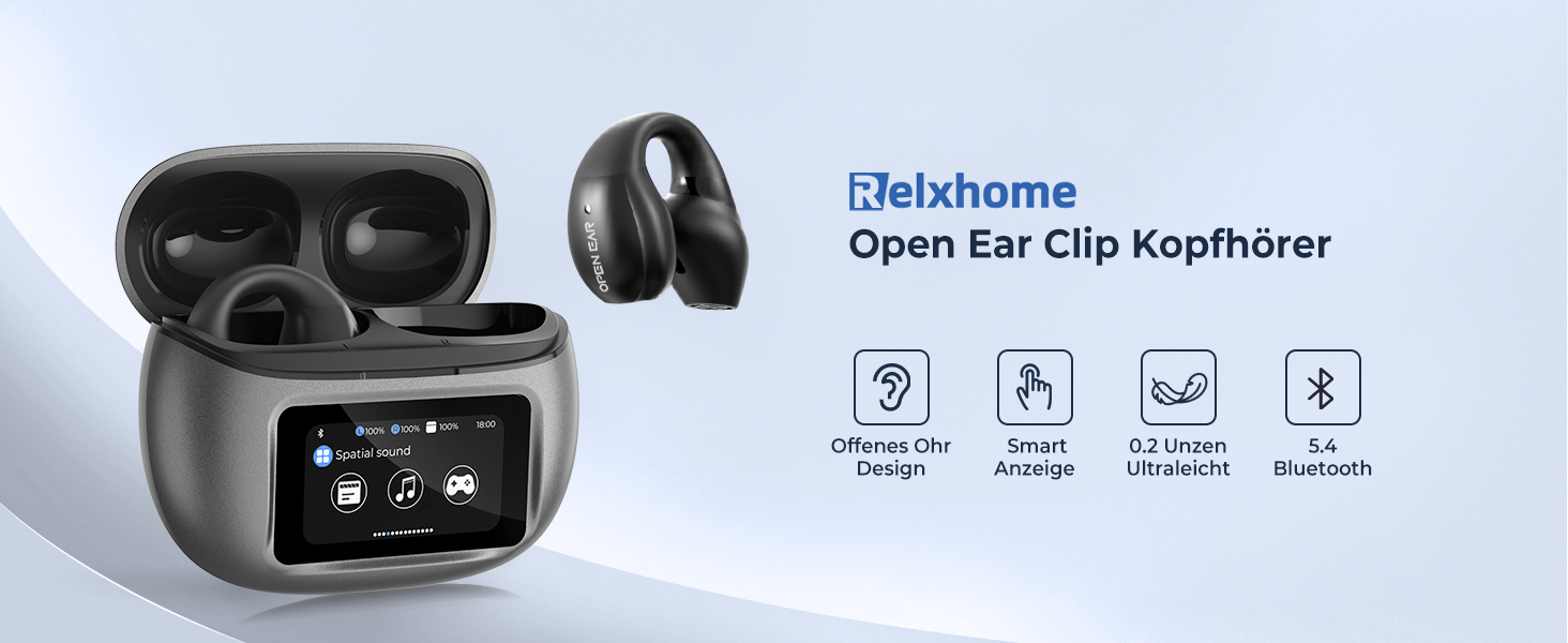 Спортивні навушники Relxhome з відкритим вухом Bluetooth 5.4, HiFi звук, LED, водонепроникний IPX5, бездротовий