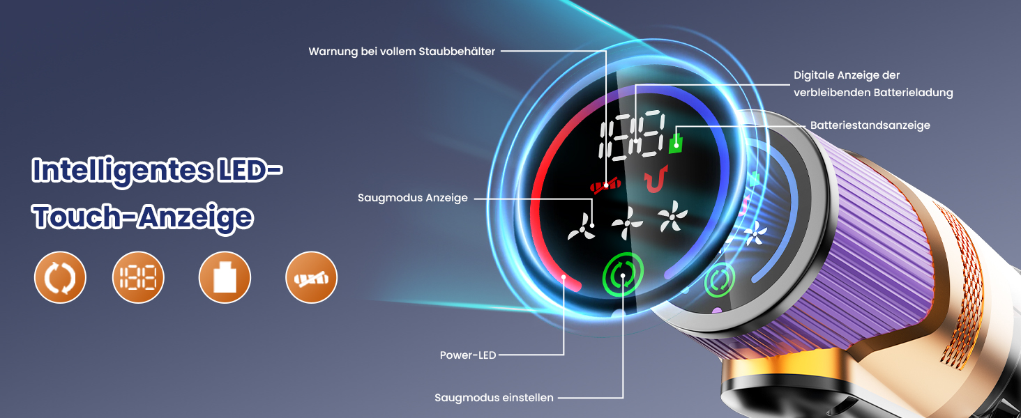Бездротовий пилосос Linkfly A12 з функцією миття підлоги, 8-в-1, 48Kpa, 550W, 70Min, сенсорний екран, контейнер 1,5L, док-станція для стін, підходить для килимів/авто/шерсті домашніх тварин, фіолетовий