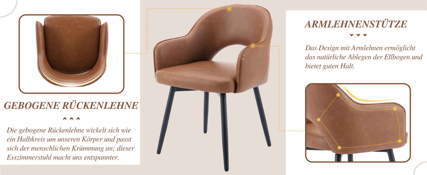4 шт. крісла для їдальні з велюру, 360° обертання, кухонні крісла з підлокітниками, м'які бічні крісла для дому, офісу, вітальні (53*58*78 см, коричневі, шкірозамінник)