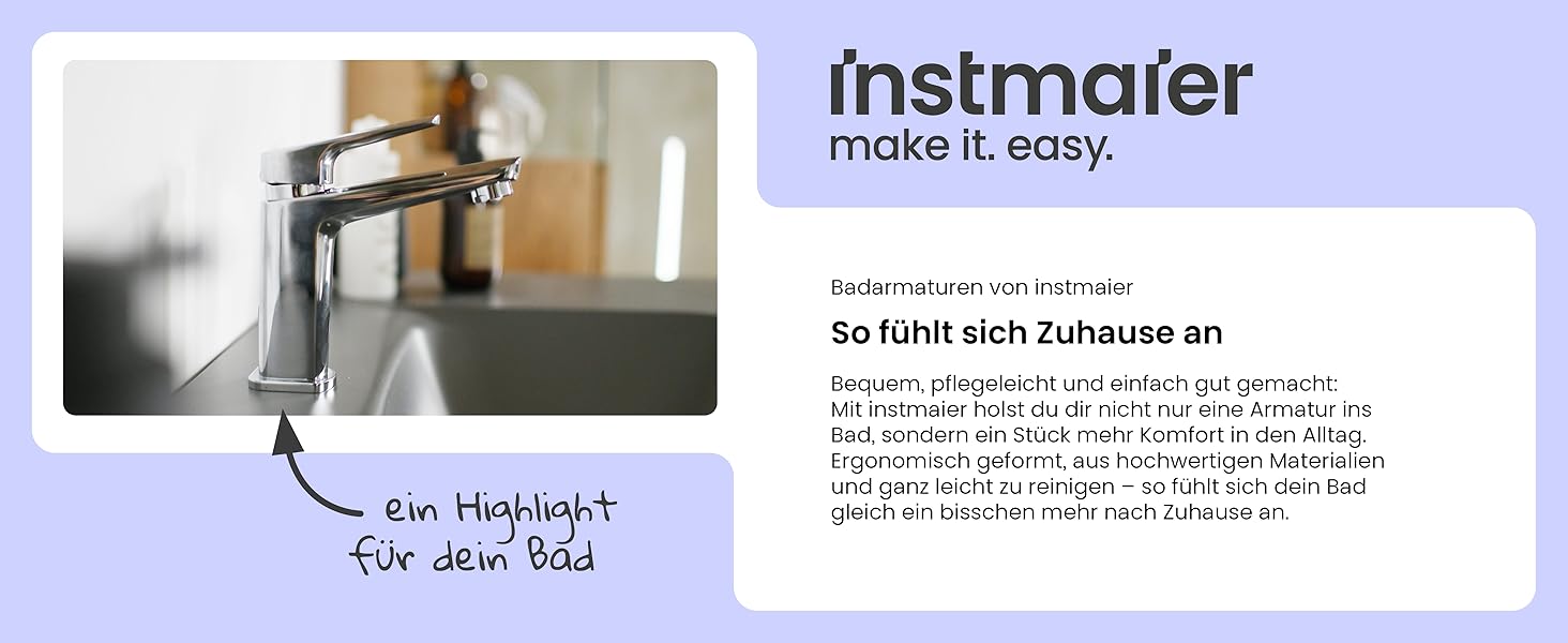 Змішувач для ванної кімнати Instmaier Amelie, хром, з одним важелем, з міді, для умивальника