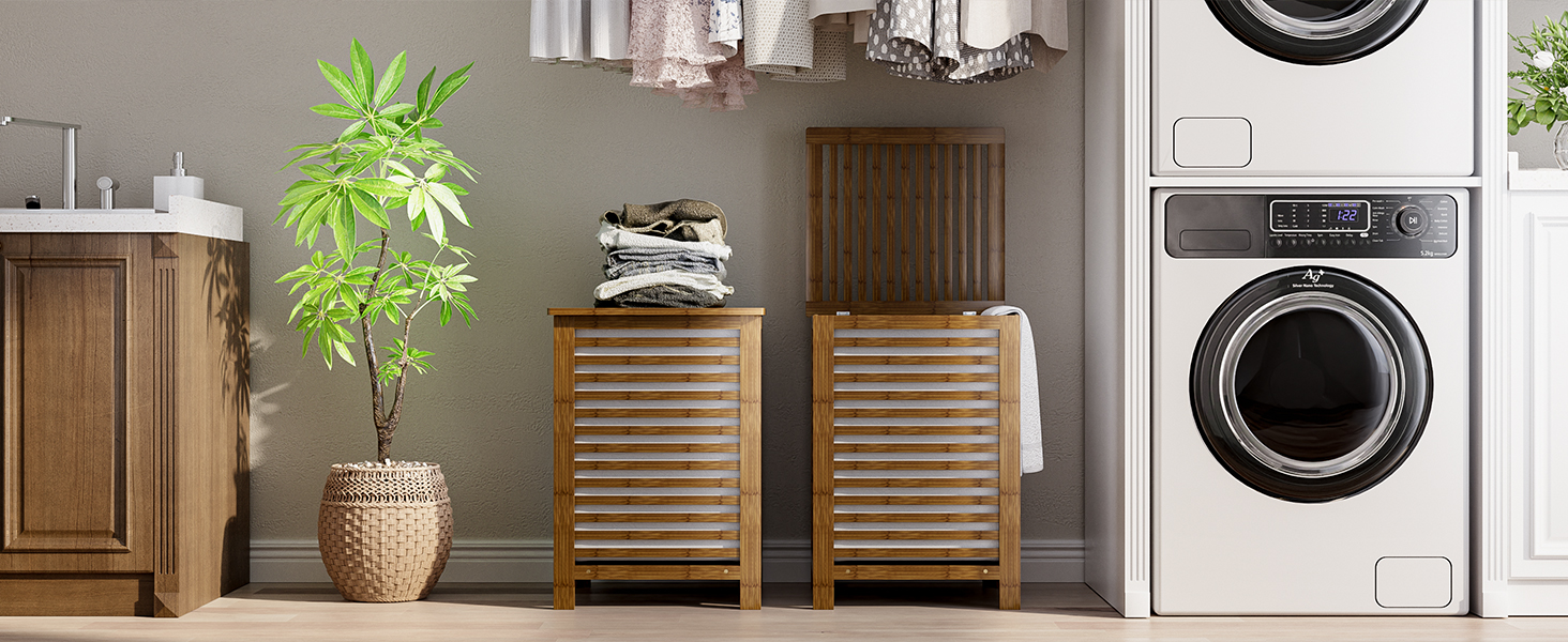 SMIBUY Кошик для білизни з бамбука з кришкою, 30л, для одягу, іграшок, рушників (горіх)