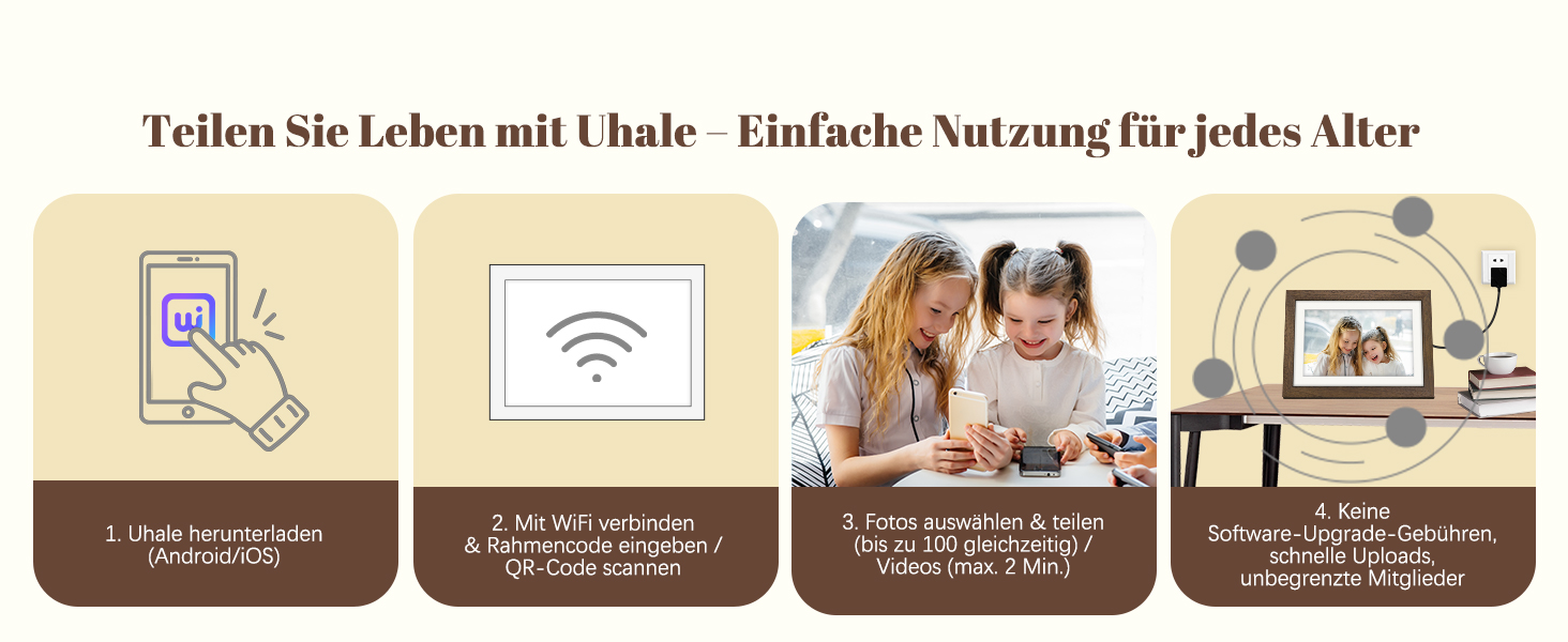 Цифровий фоторамка Eptusmey 10.1 дюймів з Wi-Fi, дерев'яний корпус з дуба, 32GB, HD IPS сенсорний екран 1280x800, відтворення фото/відео через Uhale APP, подарунок для чоловіків та жінок, колір A-Білий