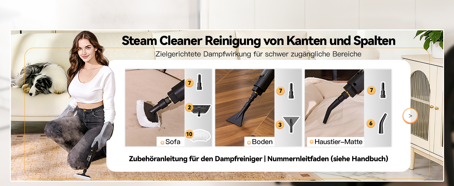 Пароочисник Gautye 3-рівневий регульований руків'я, нагрів за 10 секунд, бак 2L, 18 насадок, для кухні, ванної, підлоги, авто, вікон, чорний
