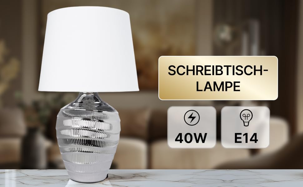 ARTE LAMP LED настільна лампа – класична декоративна лампа для робочого столу з хромованим корпусом та білим тканинним абажуром для вітальні та спальні – з кабелем, хром, білий