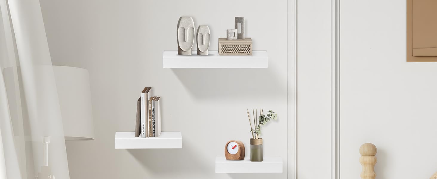 Набір настінних полиць 4 шт. білі, MDF, 40x14x3 см - для книг, декору, настінні стелажі