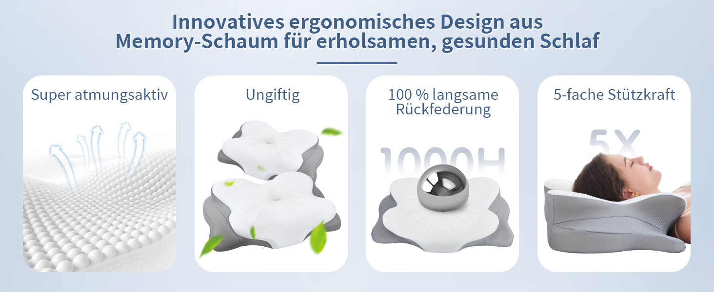 Подушка для шиї з піни Memory Foam: ергономічна підтримка, зняття болю, дихаючий чохол для сну на боці, спині та животі
