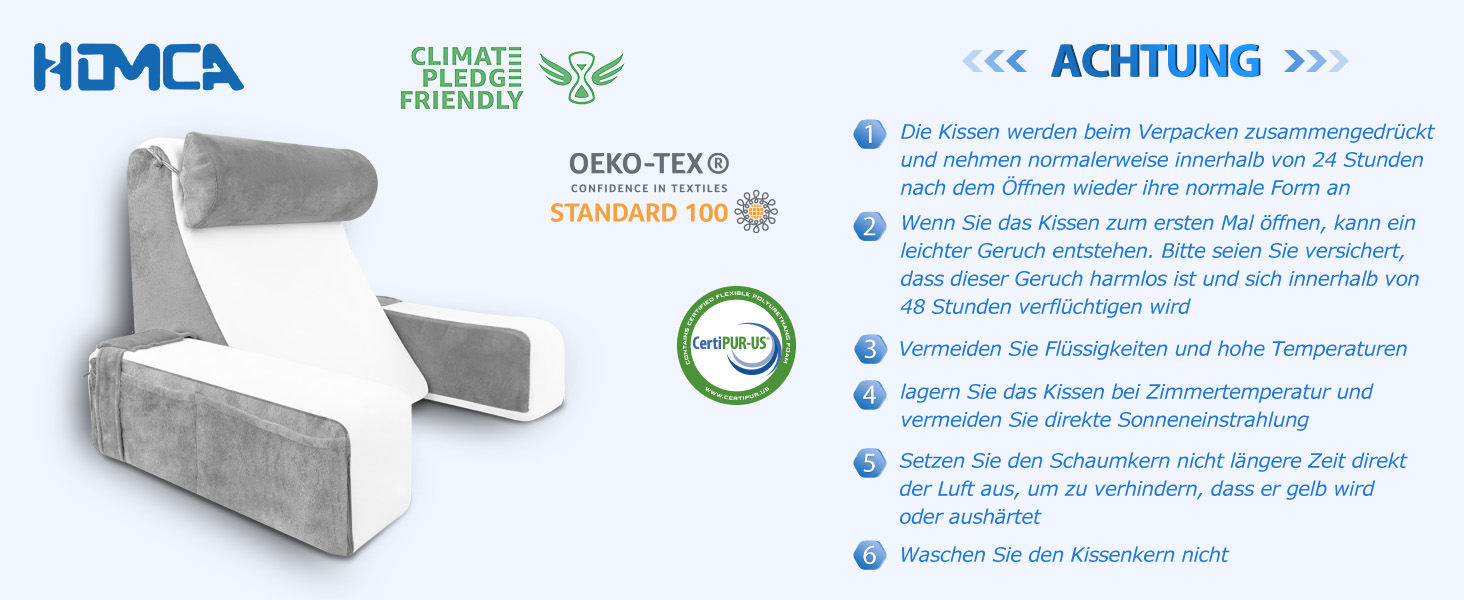 HOMCA Подушка для читання та відпочинку в ліжко та на диван з знімною подушкою для шиї та підлокітником, подушка для спини, настінна подушка, багатофункціональна подушка-клиновид для читання, роботи та перегляду телевізора (36x40x48 см)