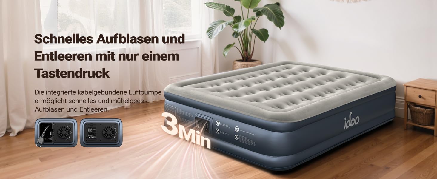 Надувне ліжко iDOO для 2 осіб з електричним насосом, 152x203x38 см, 295 кг, для кемпінгу