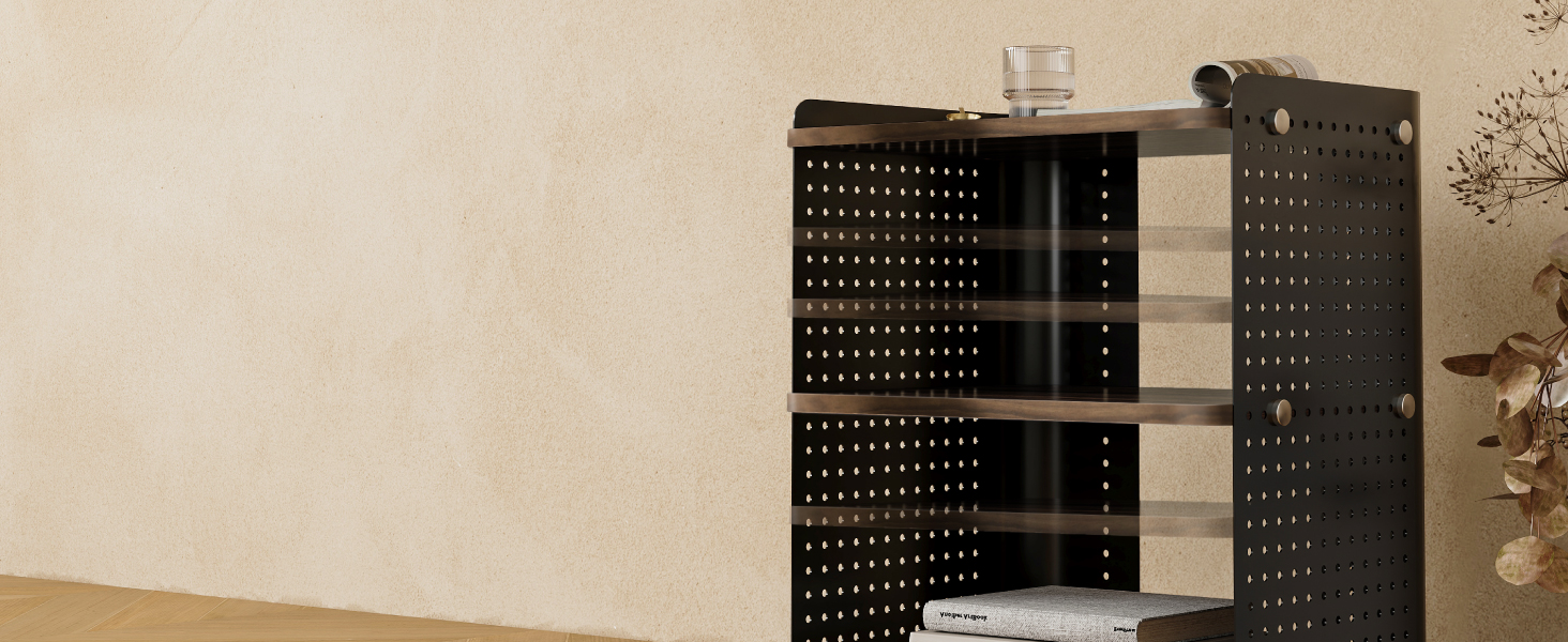 Робочий стіл для принтера Fenge з колесами, мобільний тримач для принтера з перфорованою панеллю, 3 рівні, стійка для принтера/рол-контейнер з органайзером, полиця, шафа для офісу та дому, 45,3x33,5x53,5 см (Коричневий+Чорний)