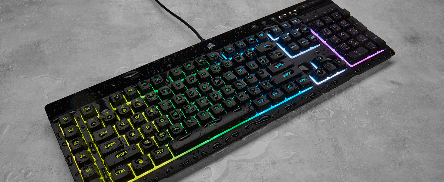 Клавіатура Corsair K55 RGB PRO, провідна, мембранна, QWERTZ DE, чорна, IP42, 6 макро-клавіші, сумісна з iCUE, для PC, Mac, Xbox