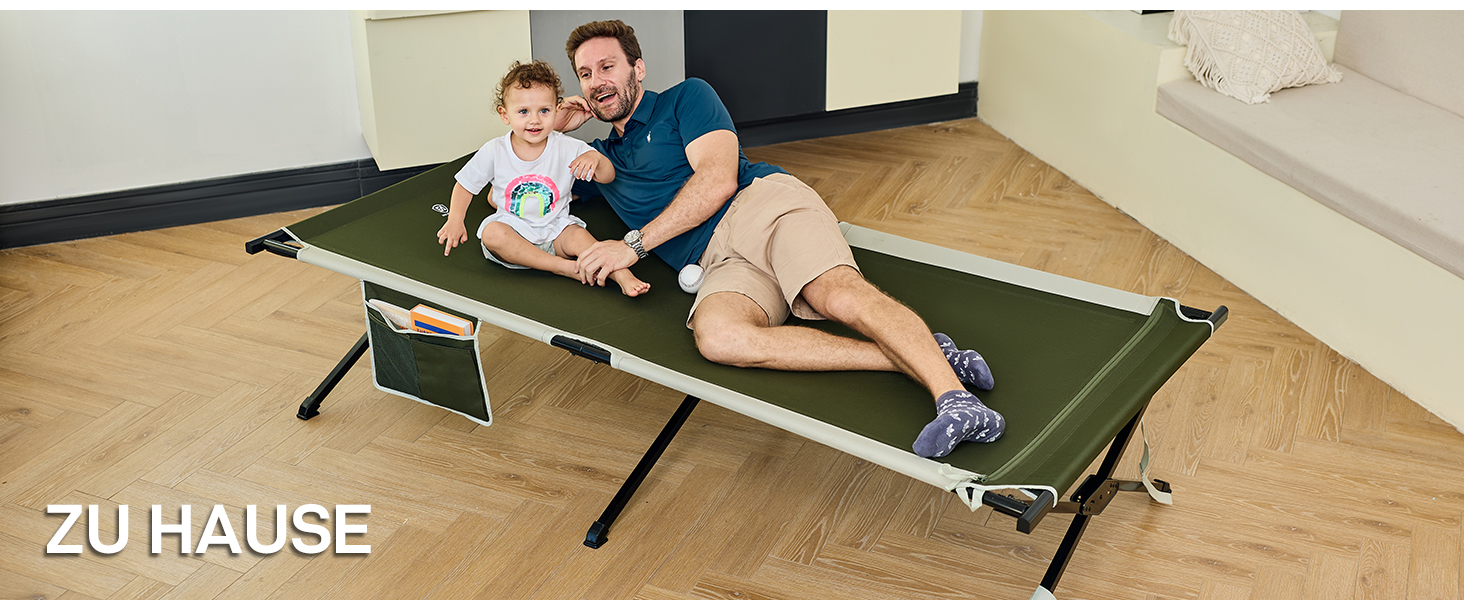 Розкладне ліжко для кемпінгу EVER ADVANCED XXL (214x106 см), посилене кемпінг-ліжко до 300 кг, сіре