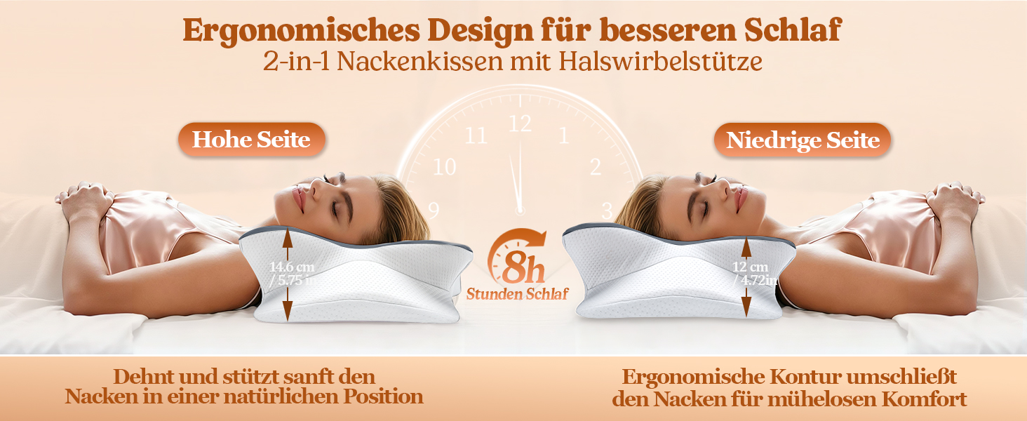 Подушка для шиї з піни Memory Foam: ортопедична подушка для сну на боці, спині та животі (Сіра)