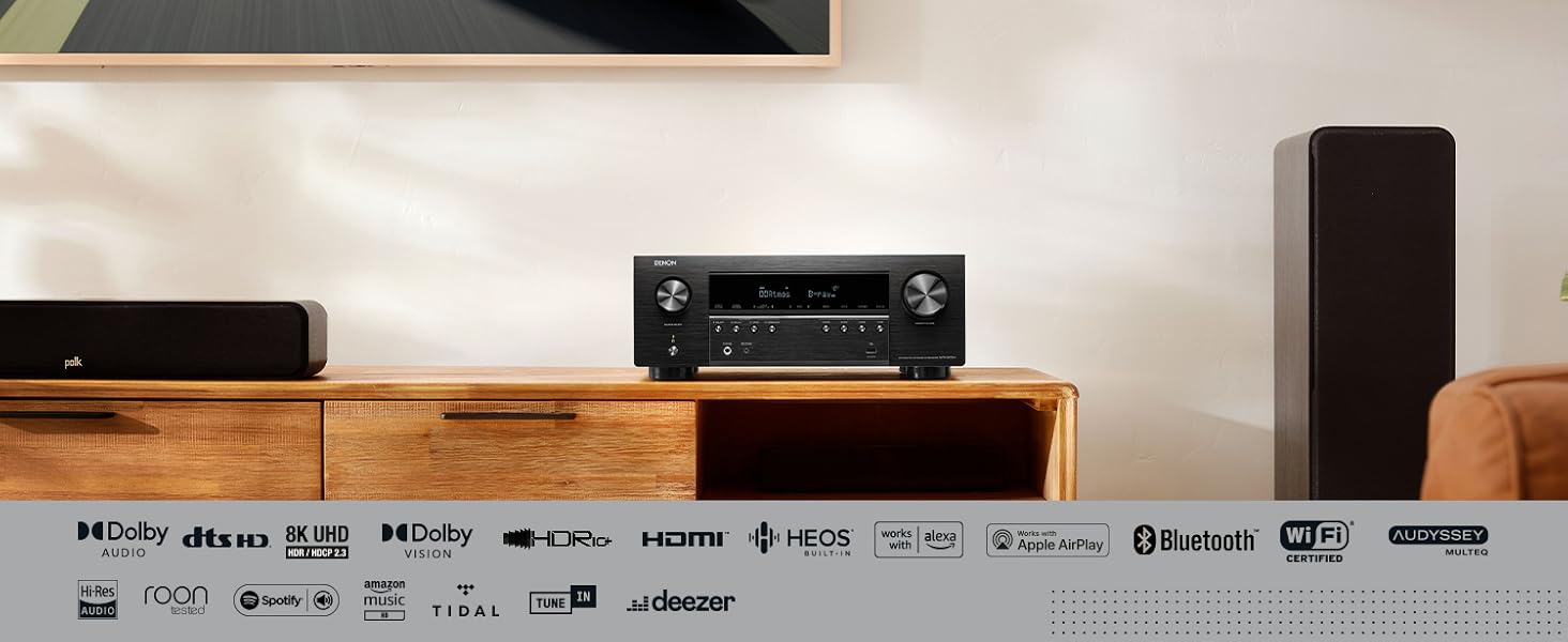 Канальний AV-ресивер Denon AVR-S970H, Dolby Atmos, 8K HDMI, Bluetooth, Wi-Fi, Alexa, Чорний, 7.2-