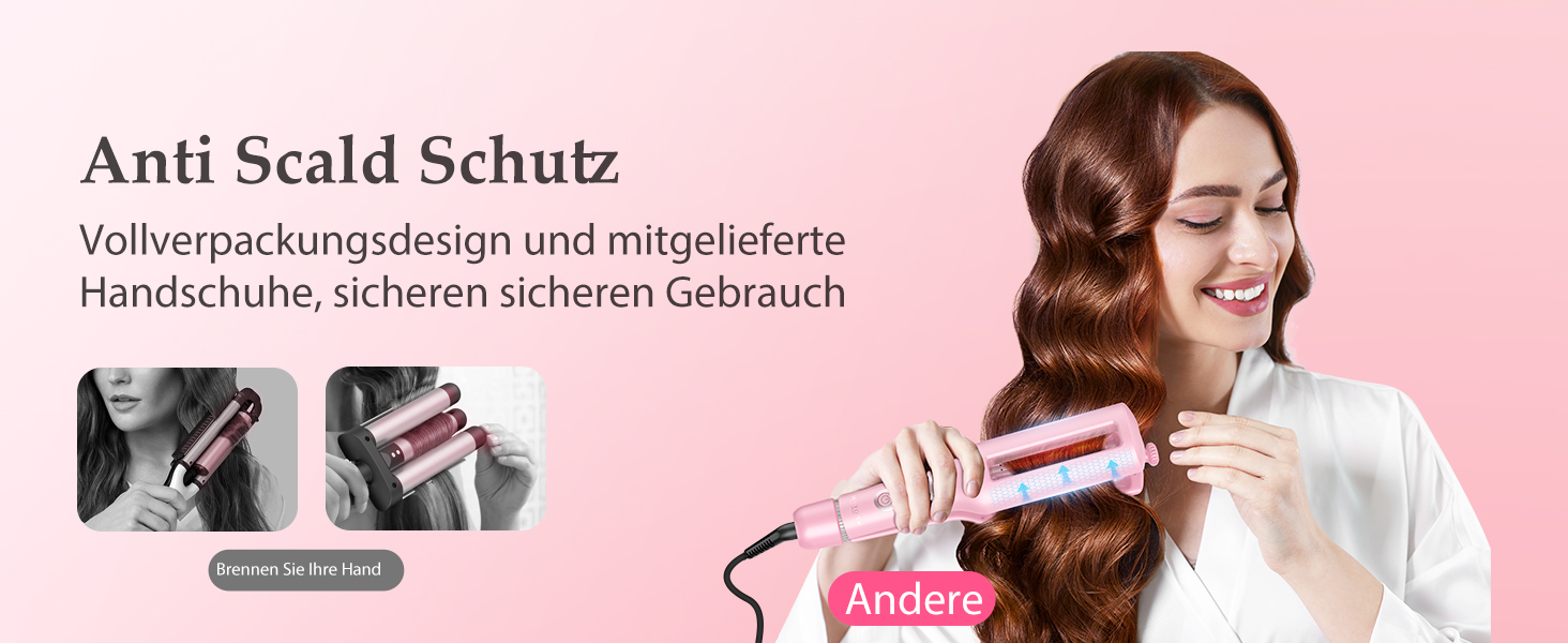 4-в-1 Випрямляч для волосся з насадками - локони 22/25/32/38 мм, для створення пляжних, природних та водохвиль, 4 температури (140-210°C), рожевий