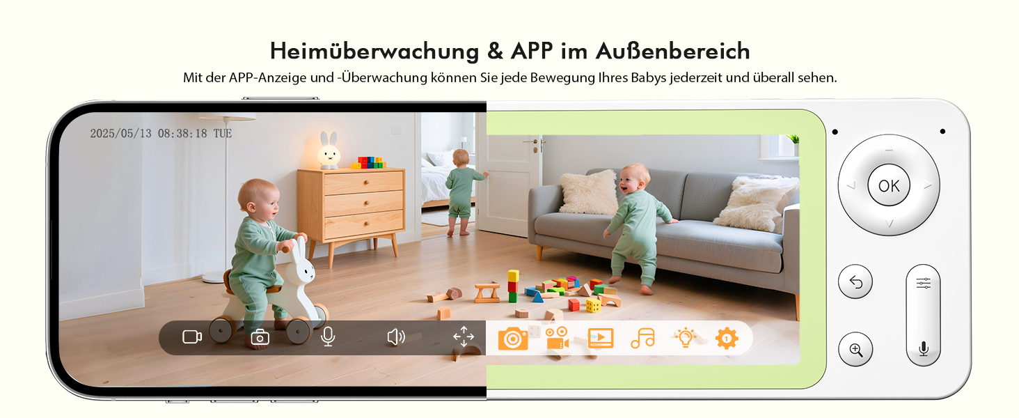 Відеоняня з камерою 1080P HD PTZ 360° та Wi-Fi: монітор для немовлят з додатком, нічним баченням, 4x Zoom, детекцією руху/звуку, двостороннім аудіо, автотрекінгом та сповіщеннями | 8SM