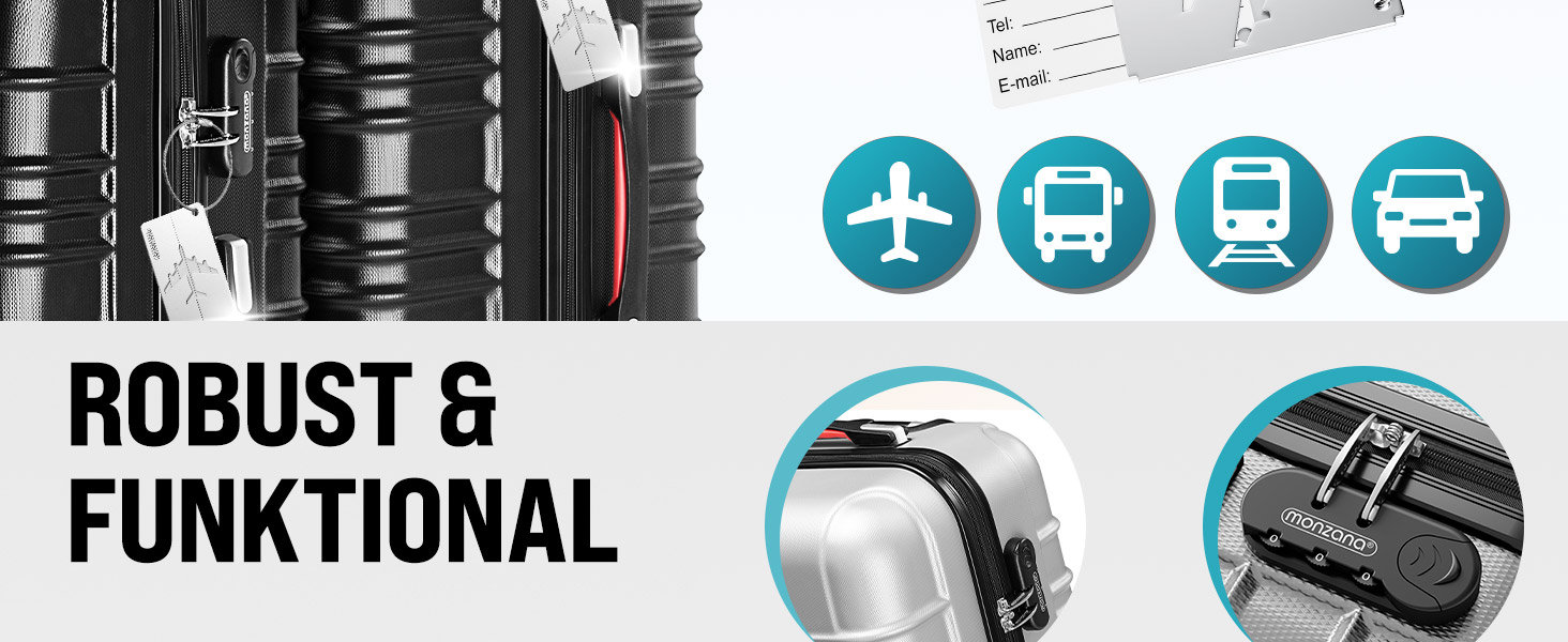 Набір валіз Monzana® 4шт: валіза, органайзер, ваги, ремінь, ручки, колеса, ніжки, блакитний колір. Розміри S, M, L, XL