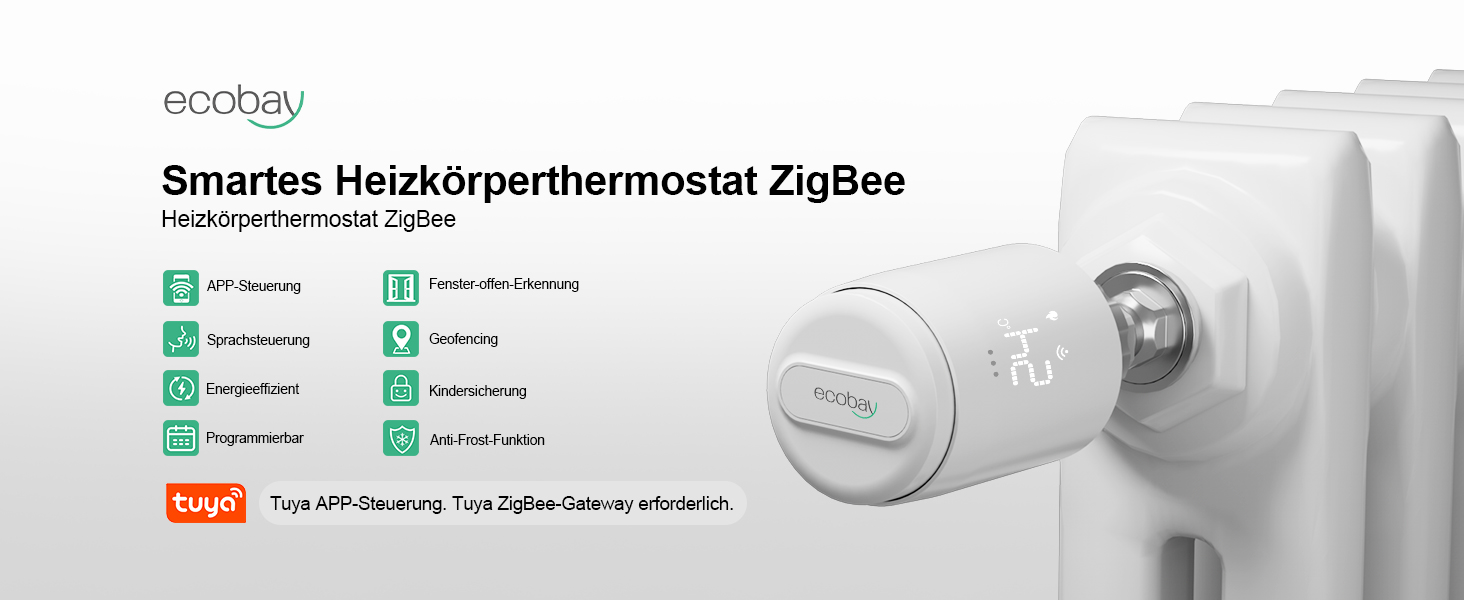 Smart термостат на радіатор 2 шт., Zigbee, бездротовий, з керуванням через Tuya APP та голосовими помічниками (Alexa, Google Assistant), енергозбереження (з датчиком температури Zigbee)
