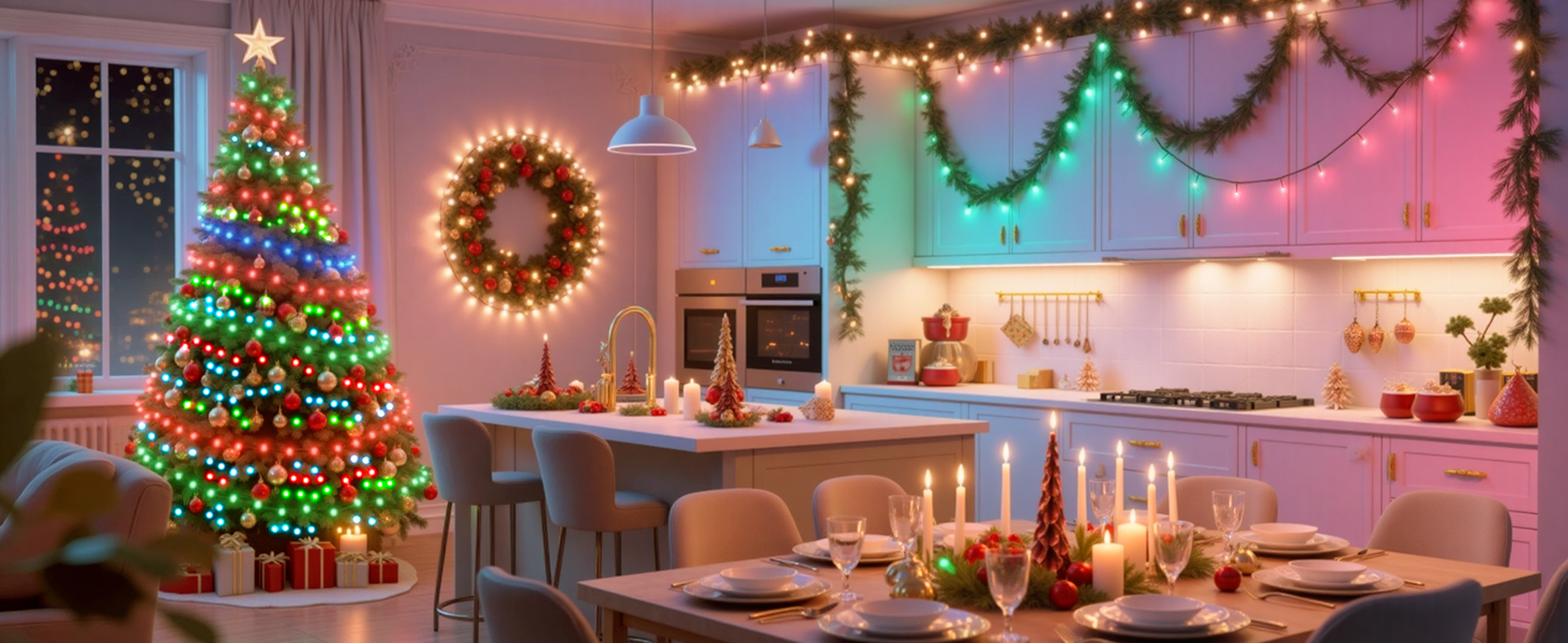 Розумна світлодіодна гірлянда YAYZA! для ялинки 20м, 200 LED RGB (16 млн кольорів), керування через App та пульт, водонепроникна IP44 для дому та вулиці