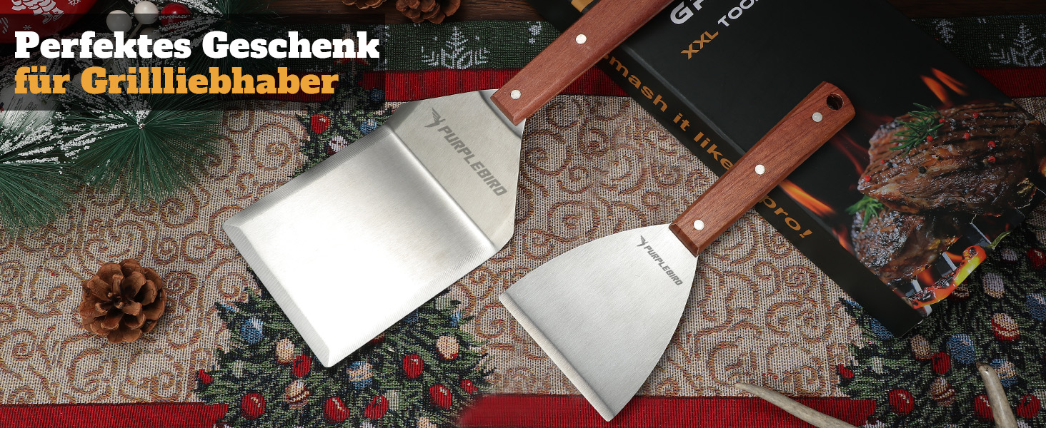 Набір гриль-посуду PURPLEBIRD 5 предметів: професійний інструмент з нержавіючої сталі, сумка-фартух, дерев'яні ручки, ідеальний для BBQ та тепаньякі, подарунок для чоловіків