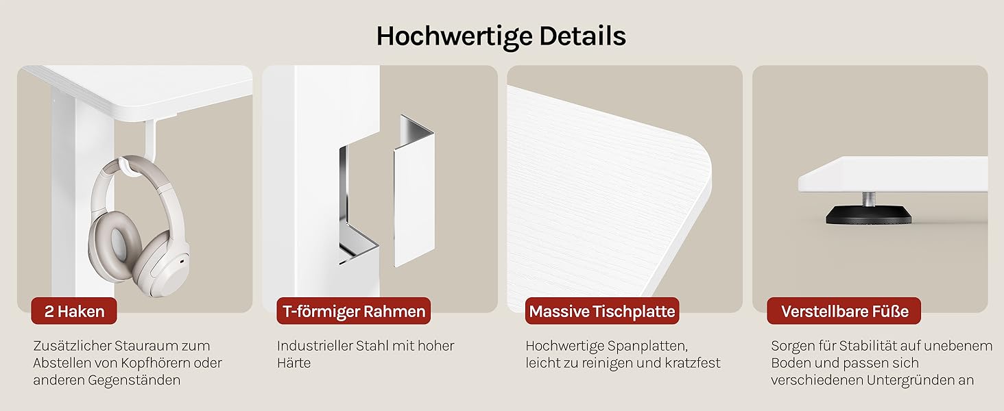 Електричний підйомний стіл WOLTU з функцією пам'яті та захистом від зіткнень, комп'ютерний стіл для дому та офісу, 100 x 48 см, білий