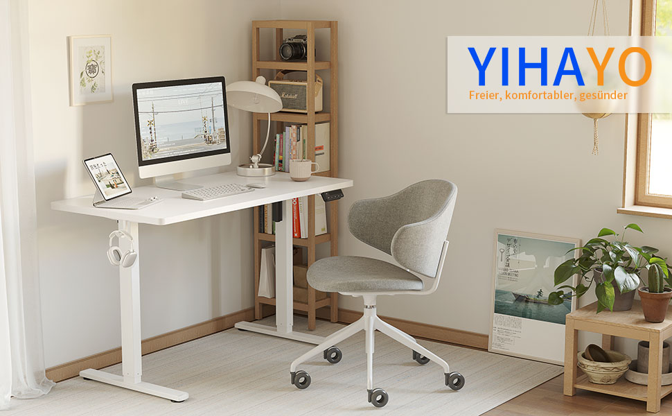 Електричний регульований стіл YIHAYO 140x60 см з пам'яттю, білий, для дому та офісу