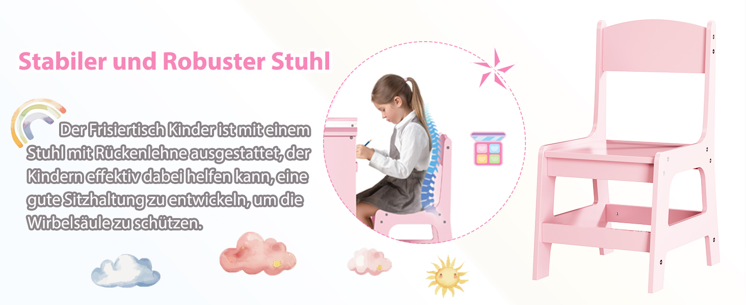 Дитячий туалетний столик MAMIZO 2 в 1 з дзеркалом та стільчиком, рожевий, з 2 висувними ящиками
