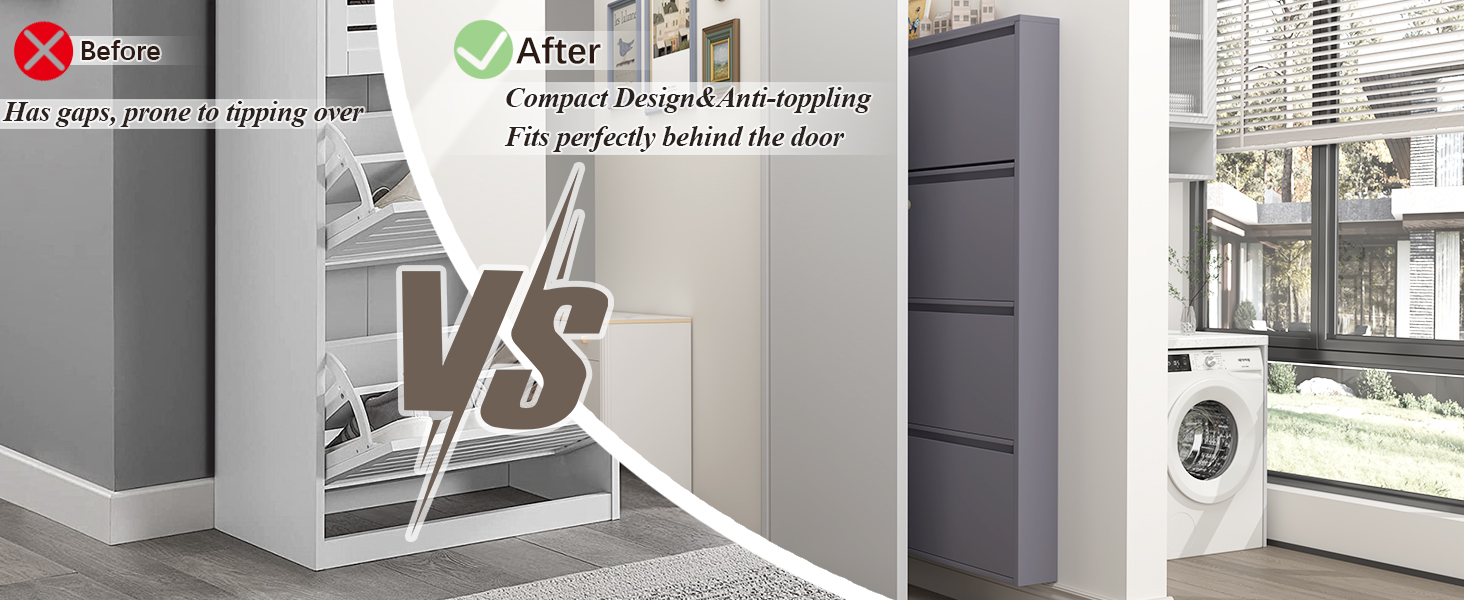 Чорний настінний органайзер для взуття GREATMEET з 4 висувними ящиками, вузький, для передпокою