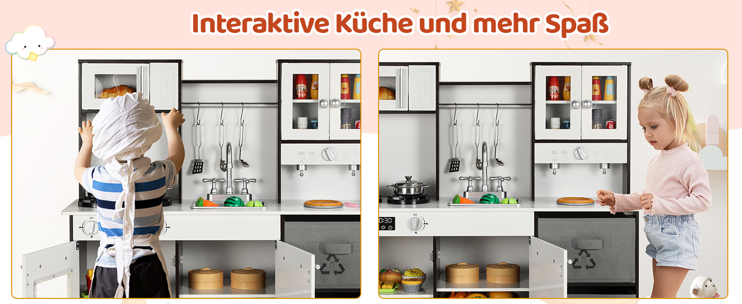 Дерев'яна дитяча кухня Mamizo з підсвіткою та звуком, іграшкова кухня для дітей, 90x30x90 см, з аксесуарами та 2 ящиками для зберігання, іграшка для дітей від 3 років (колір: коричневий)