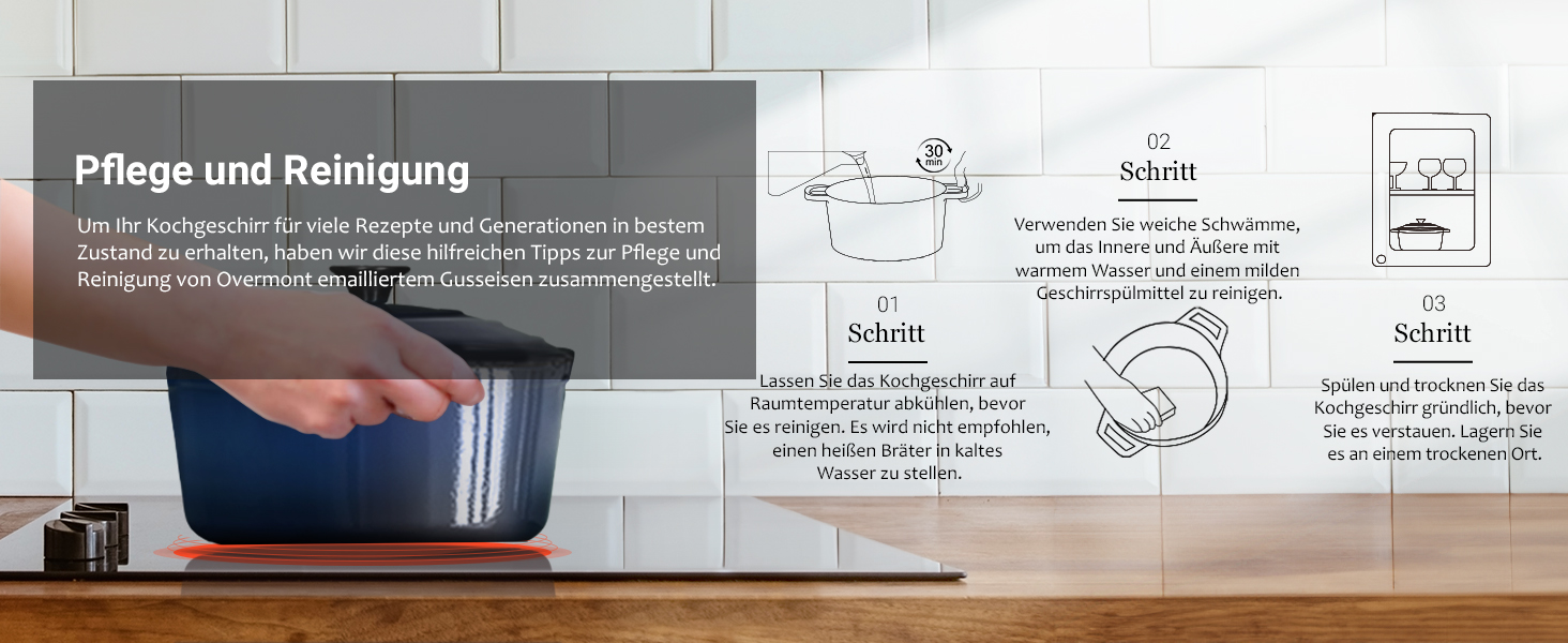 Чавунна казан-каструля Overmont з емалевим покриттям, 26 см, 5.2 л, індиго-синя — універсальний сотейник з кришкою для запікання та тушкування, підходить для духовки