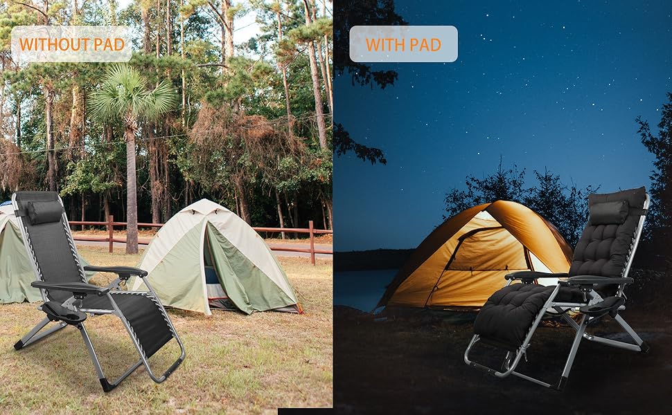 Розкішна лежанка для відпочинку: велика, складана, для саду, патіо, пляжу, басейну, з подушкою, витримує до 200 кг (чорна)