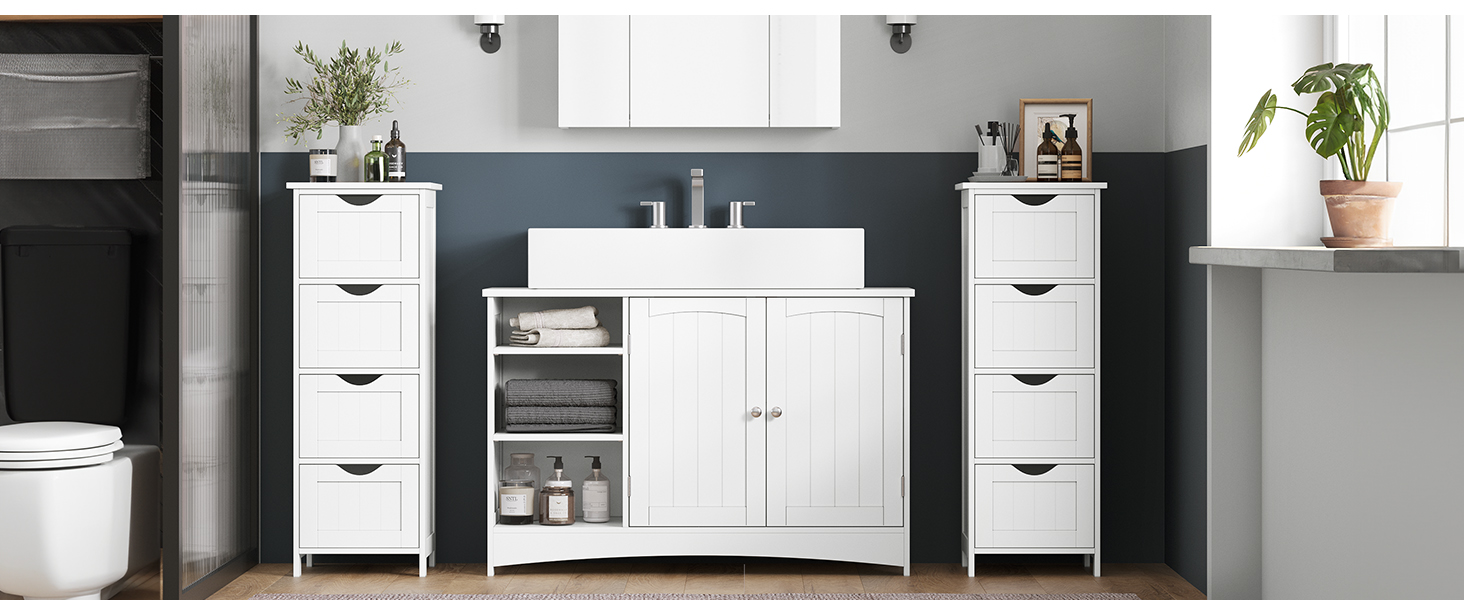 Шафка для ванної кімнати VASAGLE з 4 висувними ящиками, 30 x 30 x 82 см, білий колір, для ванної, вітальні, кухні